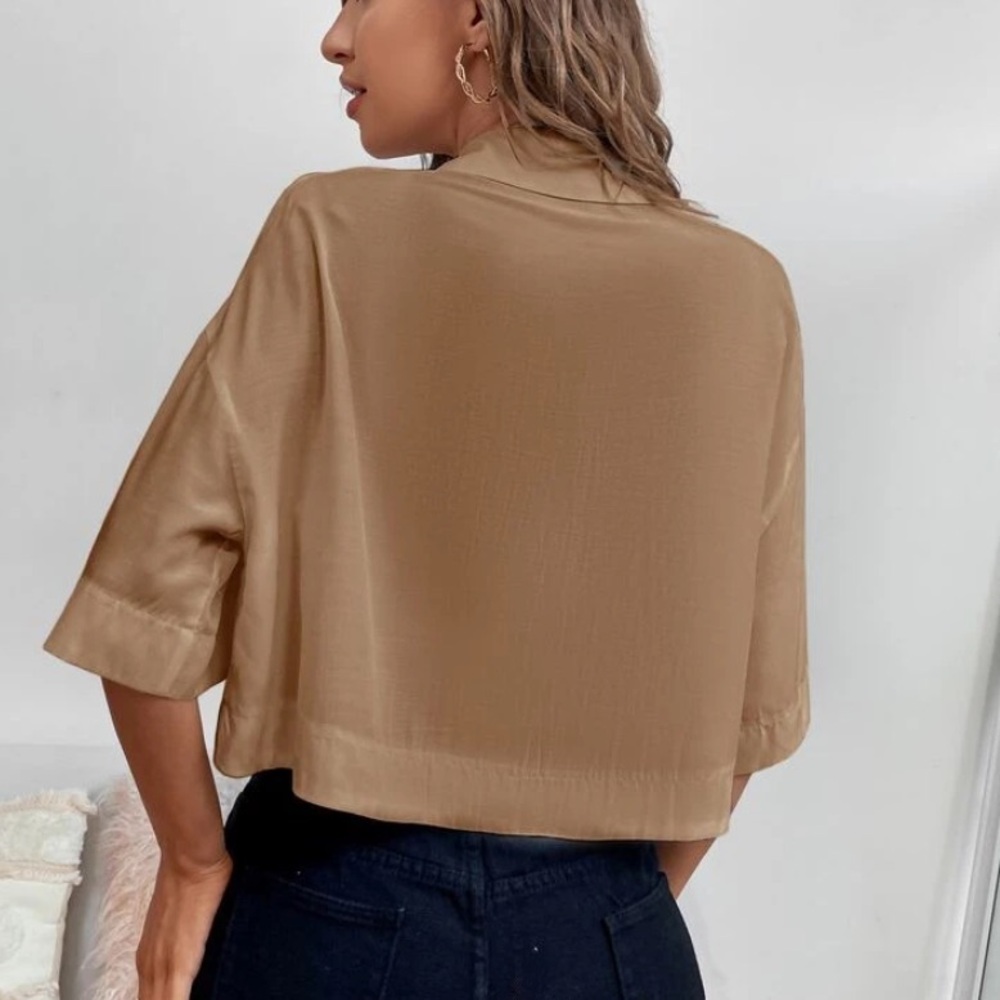 SHEIN Tan Button-Down Shirt - Picture 2 of 9
